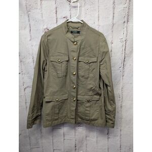Lauren Ralph Lauren Green Cotton Moto Utility Gold‎ Button Front Jacket Sz 16